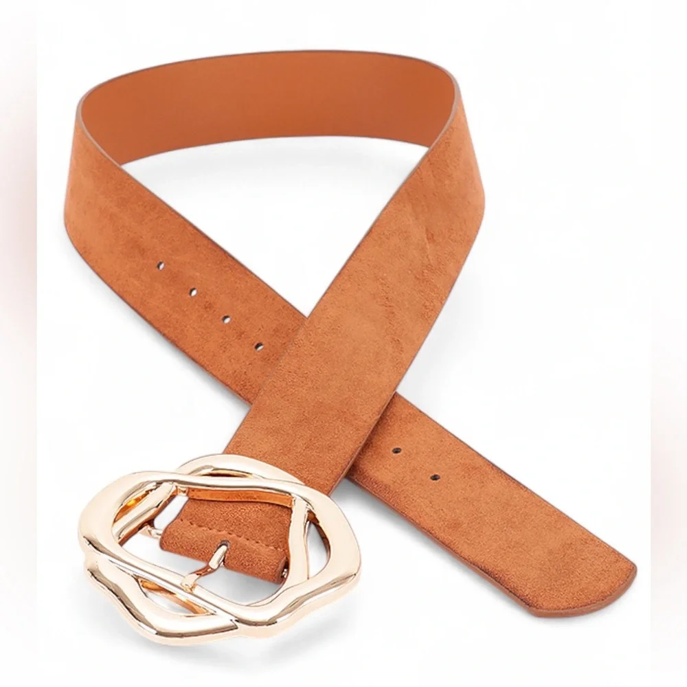Vegan Suede Statement Belt - Brown, Camel, Black